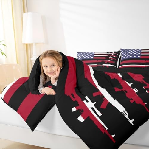 Erosebridal American Flag Comforter Set King,Army Military Bedding Set for Teens Man,Red Blue Stars Stripe USA Flag Bedding Comforter Soldier Quilt Duvet Set 2 Pillow Cases Bedroom Decor
