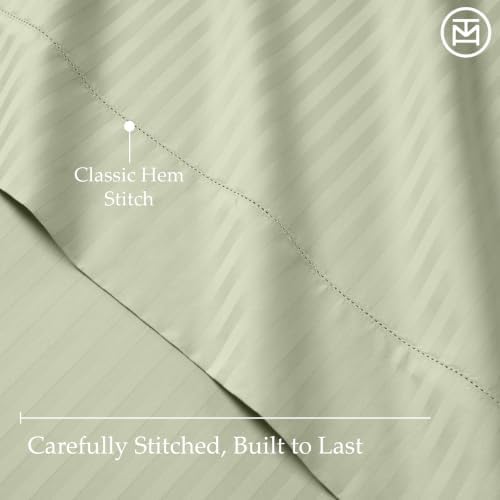Threadmill 600TC Cotton Full Sheet Set, Sateen, Damask Stripe, Sage Green