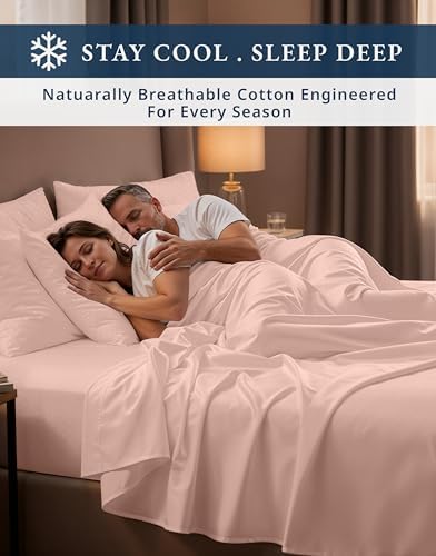 LANE LINEN King Size Sheets Sateen Weave - Veiled Rose Swiss Dot