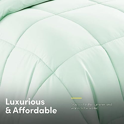 Sweet Home Collection 7 Piece Comforter Set Bag Solid Color All Season Soft Down Alternative Blanket & Luxurious Microfiber Bed Sheets, Mint, Queen