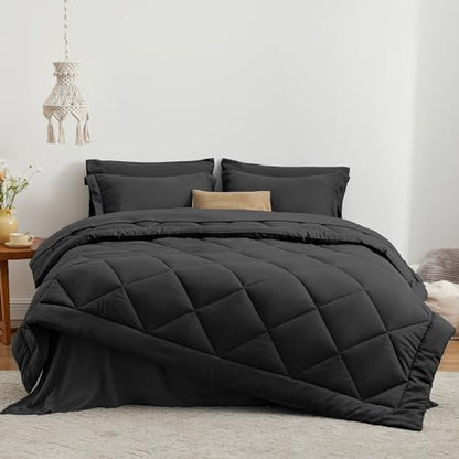 Love's cabin Twin Comforter Set Black, 5 Pieces Twin Bed in a Bag, All Season Bedding Sets with 1 Comforter, 1 Flat Sheet, 1 Fitted Sheet, 1 Pillowcase and 1 Pillow Sham