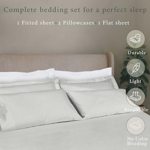 Threadmill 500TC Cotton Full Sheet Set, Sateen, Solid, Light Grey, 4-Piece