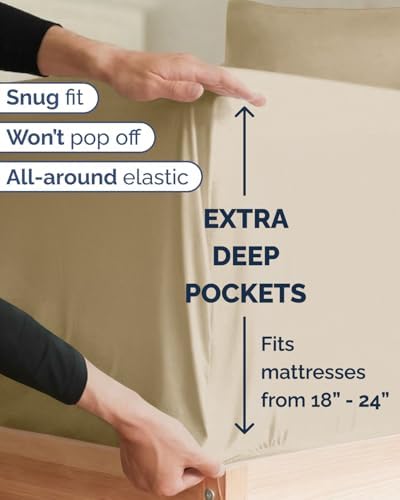 Extra Deep Twin XL Sheet Set - 3 Piece College Dorm Room - Beige