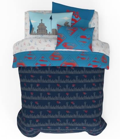 Superman DC Comics Kids Bedding Super Soft & Cozy Reverisble Microfiber Comforter and Sheet Set with Sham, 7 Piece Full Size, (Officially Licensed Product) By Franco