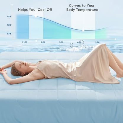 HYLEORY Cooling Comforter King Size - Summer Cooling Blanket for Hot Sleepers/Night Sweats, Double-Sided Cold Touch Silky Ice Comforters, Breathable Lightweight Beddings, Cool Blue, 108"x90"