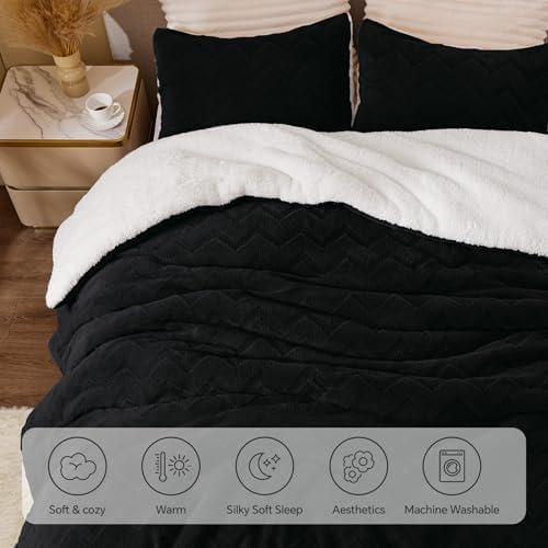 BEDELITE Fluffy Sherpa Full Comforter Set,Black