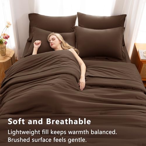 CozyLux Twin Comforter Set Brown, 5 Pieces Bed in a Bag Twin Comforter Set with Sheets, Soft Bedding Sets with Down Alternative Comforter, Sheets, Pillowcase & Sham, Soft Bed Set for All Seasons