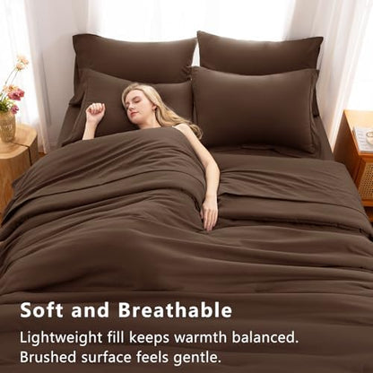 CozyLux Twin Comforter Set Brown, 5 Pieces Bed in a Bag Twin Comforter Set with Sheets, Soft Bedding Sets with Down Alternative Comforter, Sheets, Pillowcase & Sham, Soft Bed Set for All Seasons
