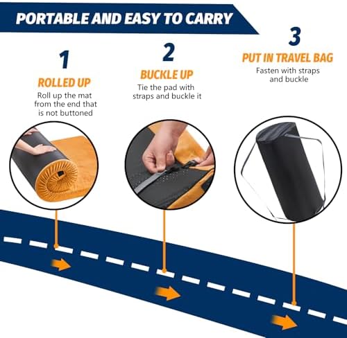 CYMULA Memory Foam Camping Mattress Pad, Sleeping Mat, Portable Roll Up Mattress for Adults, Camping Bed Pads for Sleepover, Car Bed with Travel Bag