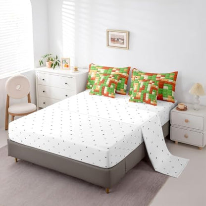 Feelyou Building Block Print 7 Piece Bedding Set King Size Kids Brick Styles Comforter Set with Sheets for Boys Teens Colorful Gaming Bed in a Bag Green Red Yellow Room Decor
