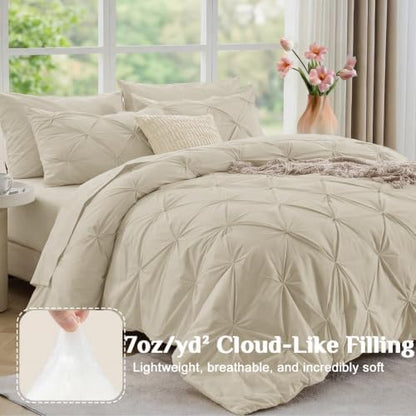 JOLLYVOGUE Full Size Comforter Sets 7 Pieces - Bed in a Bag Full for All Season, Pintuck Bedding Comforter Sets with Comforter, Flat Sheet, Fitted Sheet and Pillowcases & Shams, Linen