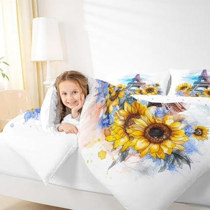 Eiffel Tower Comforter Set King Size for Girls Women French Eiffel Tower Bedding Pink Purple Tie-Dye Print Bedding Comforter Sets Romantic Paris Decor for Bedroom Duvet Insert French Style Quilt