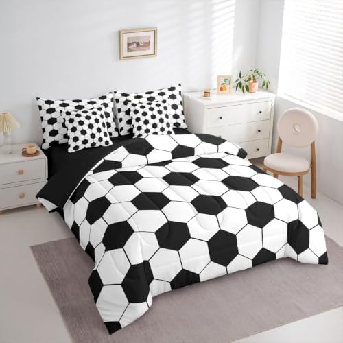 Feelyou Soccer Comforter Set King SizeBall Game 7 Pcs Bedding for Kids and AdultsFootball Sport Themed Boys Girls Bed in a Bag Bed Sheet Sets with Fitted Sheet Pillowcases for Bedroom Bed Decor