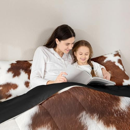 Erosebridal Cowhide Bedding Sets Western Farm Animal Comforter Set Full,Brown White Cow Print Bedding Comforter Set for Kids Boys Girls Teens,Rustic Farmhouse Cow Fur Quilt Duvet Set 2 Pillow Cases