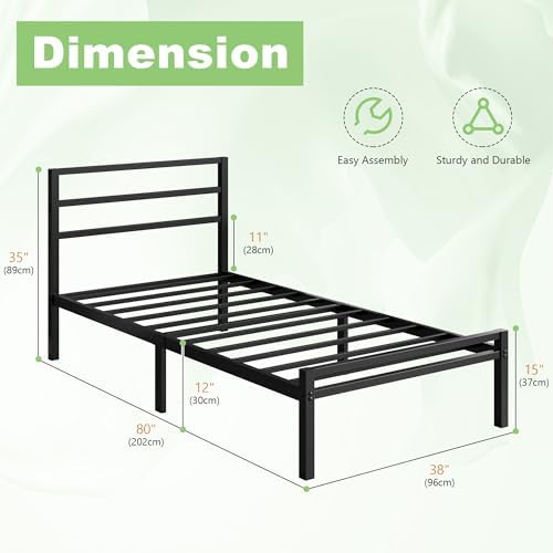 Lutown-Teen 12 Inch Twin XL Bed Frame with Headboard and Footboard