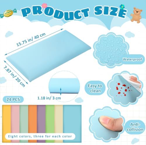 Hahafelt 24 Pack Wall Padding Headboard 15.75" x 7.87" x 1.18" Fresh Colors