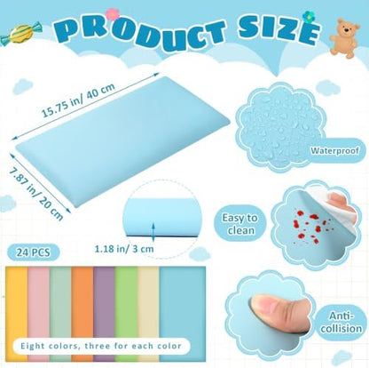 Hahafelt 24 Pack Wall Padding Headboard 15.75" x 7.87" x 1.18" Fresh Colors