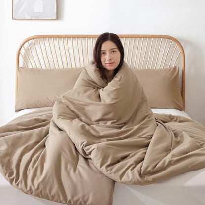 ROSGONIA California King Comforter Set Taupe Brown, 3pcs (1 Boho Tan Cal King Comforter & 2 Pillowcases), Soft Bedding Lightweight Bedspread Blanket