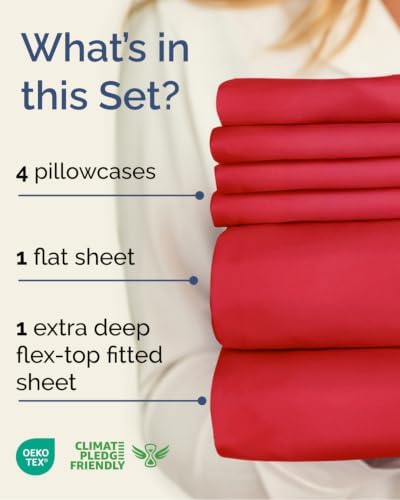 Flex Top Split Head King 6 Piece Sheet Set - Breathable & Cooling - Red