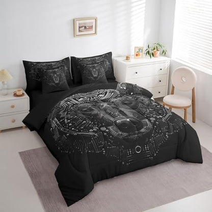 Erosebridal 3D Model Bear Bed in A Bag with Sheets Full Black Bear Wild Animal 7 Piece Comforter Set Futuristic Technology Bedding Set,Mechanical Science Bedding Comforter Sets for Boys Teens Youth