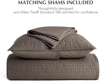EVERGRACEHOME Cotton Sateen Quilt Set, Oversized Cal King, Mocha Brown