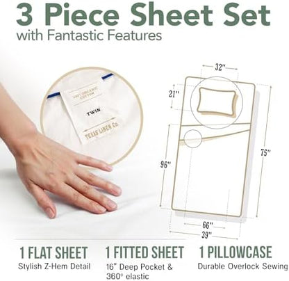 TEXAS LINEN CO. 100% Organic Cotton Sheets Twin Size - 3 PC Organic Cotton Twin Size Percale Weave Sheet Set, Soft, Cooling, Crisp & Breathable, 16" Deep Pocket Hotel Quality Bedding Set - (Teal)