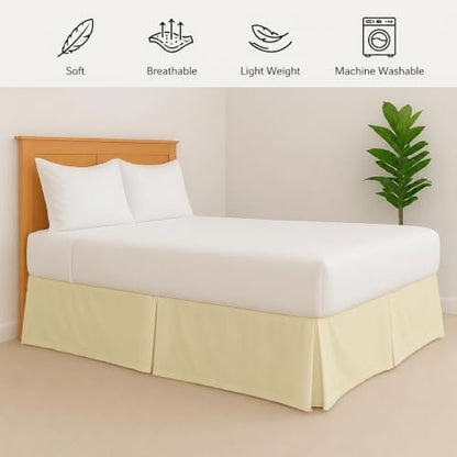 eBeddy Linens Split Corner Bed Skirt Twin 16 Inch Drop – 100% Microfiber, – Platform Style, Ivory Solid, 3-Sided Pleated, Tailored Fit, Hidden Storage, Hotel Luxury, Washable