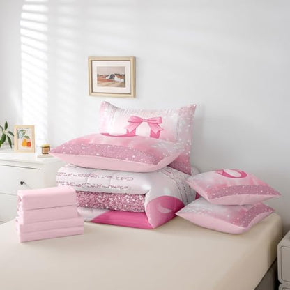 Feelyou Boys Girls Pink Bowknot Bed in A Bag Twin Size