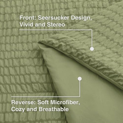 Love's cabin Seersucker Sage Green Queen Comforter Set
