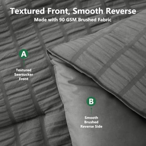 HIMEET King Comforter Set, 7-Piece Seersucker Bed in a Bag, Dark Grey