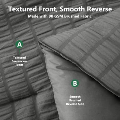 HIMEET Oversized Queen Comforter Set, 7-Piece Seersucker, Dark Grey
