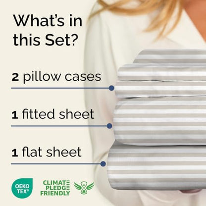 King 4 Piece Striped Sheet Set - Breathable & Cooling - Metro Pinstripe