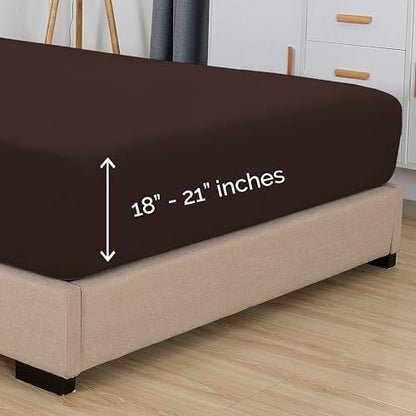 Elegant Comfort 1500 Premium Hotel Quality 18-21 Inches Deep - Extra Deep Pocket Single Fitted Sheet for High Mattress, Luxury and Softest, Smart Pocket - Wrinkle Free, Queen, Chocolate Brown