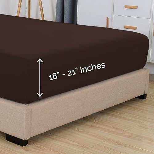 Elegant Comfort 1500 Premium Hotel Quality 18-21 Inches Deep - Extra Deep Pocket Single Fitted Sheet for High Mattress, Luxury and Softest, Smart Pocket - Wrinkle Free, Twin/Twin XL, Chocolate Brown