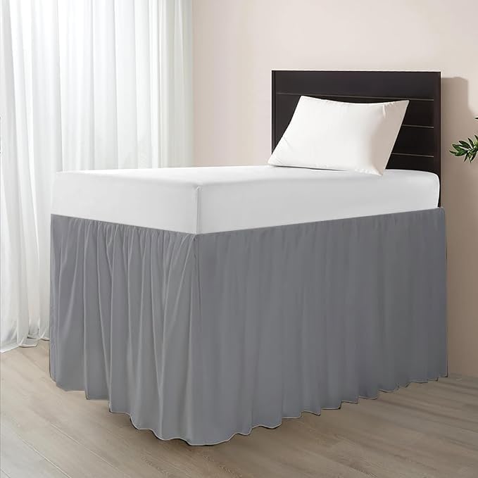 eBeddy Linens Split Corner Dust Ruffle Dorm Bed Skirt Twin XL, 34" Drop, 100% Microfiber, Extra Long Bed Skirt for College Dorm, Platform Style, Silver Grey Solid, Hidden Storage Solution, Easy Fit