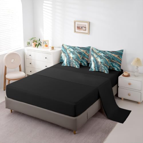 Erosebridal Marble Comforter Set Twin Size,Abstract Marble Texture Bedding Set for Kids Teens,Fluid Ink Art (Comforter+Fitted+Flat Sheet+2 Pillowcases+2 Throw Pillow Covers) 7 Pieces Bed Set