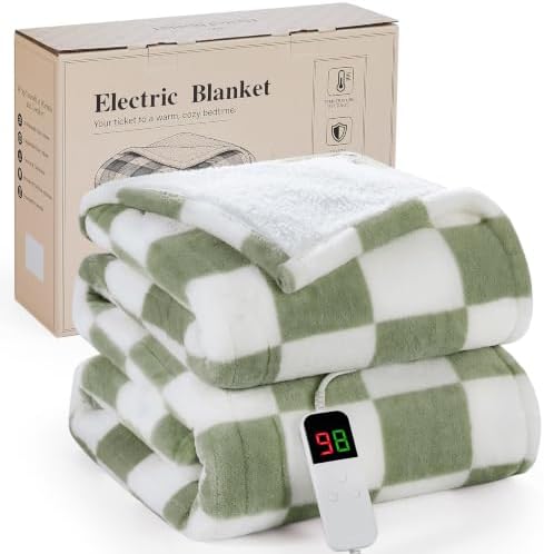 Electric Blanket Heated Twin 62"X84", Heating Blanket Twin, Sage Green