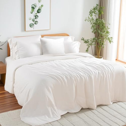 NEXHOME PRO 100% Viscose Derived from Bamboo Comforter Queen Size - Summer Cooling & Moisture-Wicking Bedding - All Season Lightweight Design - Natural Organic Queen Duvet Insert