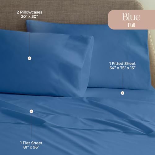 100% Organic Cotton Sheets Cal King - GOTS Certified Cotton Percale Sheets with Crisp Cool & Breathable Percale Weave Perfect for Hot Sleepers - Durable Luxury 4 Piece Set (Blue, Full)