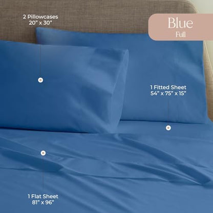 100% Organic Cotton Sheets Cal King - GOTS Certified Cotton Percale Sheets with Crisp Cool & Breathable Percale Weave Perfect for Hot Sleepers - Durable Luxury 4 Piece Set (Blue, Full)