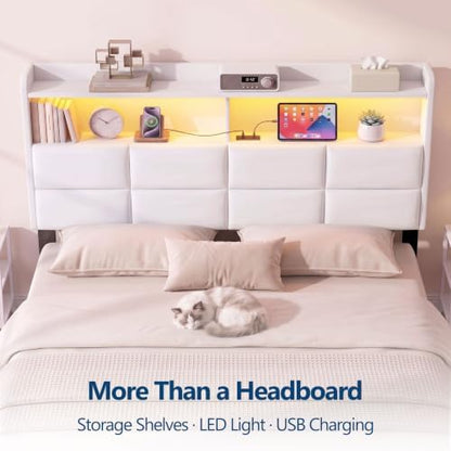 Garvee Full Size Headboard Only with 2-Tier Storage,Charging Station,White