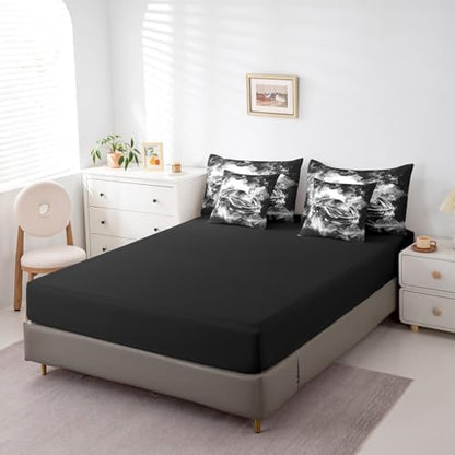 Feelyou Speed Sports Car Comforter Set with Sheets King Size Kids Smoky Race Car 7 Pieces Bedding Set for Boys Girls Teens Racing Car Bed in a Bag Breathable Extreme Sports Bed Set Black White