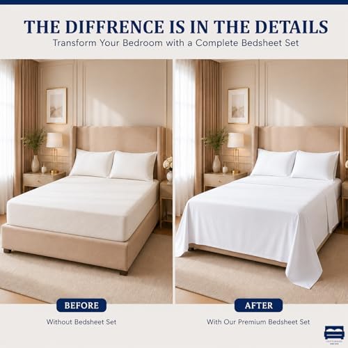 Cottingon 4 Piece King Sheets Fits 16" Deep, Egyptian Cotton, White