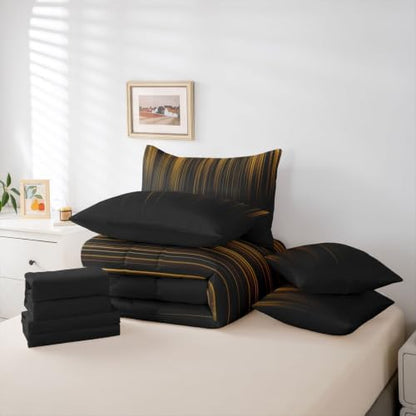 Feelyou Neon Yellow Black Comforter Set Twin SizeGeometric 7 Pcs Bedding for Kids and AdultsOmbre Boys Girls Bed in a Bag Bed Sheet Sets with Fitted Sheet Pillowcases for Bedroom Bed Decor