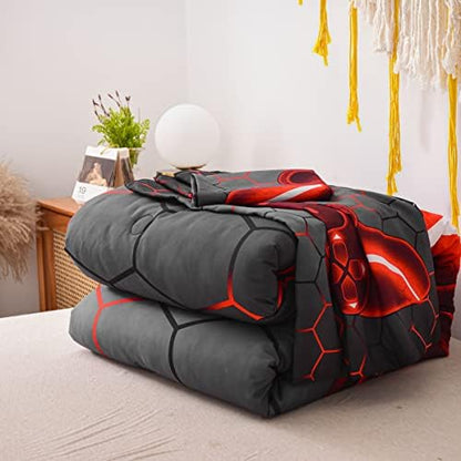 NTBED Game Console Comforter Set for Boys Girls Kids 3D Gaming Geometric Lightweight Microfiber Bedding Sets (Red, Queen 5Pcs)