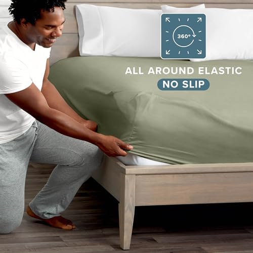 Bare Home Queen Fitted Sheet - 1800 Ultra-Soft (Queen, Sage)