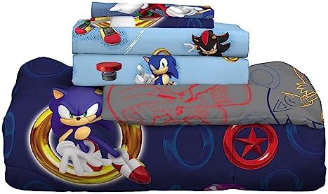Franco Sonic The Hedgehog Anime Kids Bedding Super Soft Comforter and Sheet Set with Sham, 7 Piece Queen Size, (Official Licensed Product)