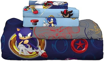 Franco Sonic The Hedgehog Anime Kids Bedding Super Soft Comforter and Sheet Set with Sham, 7 Piece Queen Size, (Official Licensed Product)