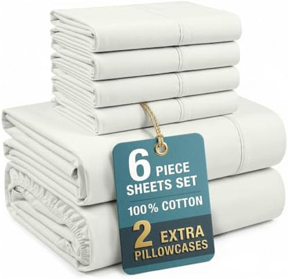 Casa Platino 100% Cotton Sheets California King Size Set - 6 Pieces (1 Flat, 1 Fitted, 4 Pillowcases) - Soft, Breathable & Cooling Percale Bed Sheets with Deep Pockets - Cal King Sheet Set - Silver