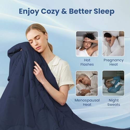 Cozy Bliss Cooling Comforter King Size x Sorona® Viscose Natural Fiber, Reversible Silky Smooth Cooling Blanket with Q-Max＞0.45 for Hot Sleepers & Night Sweats, Dark Blue, 106"x90"